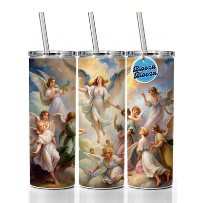 Angels Painting Watercolor Skinny Tumbler 20oz with Straw Insulated Water Bottle Gift