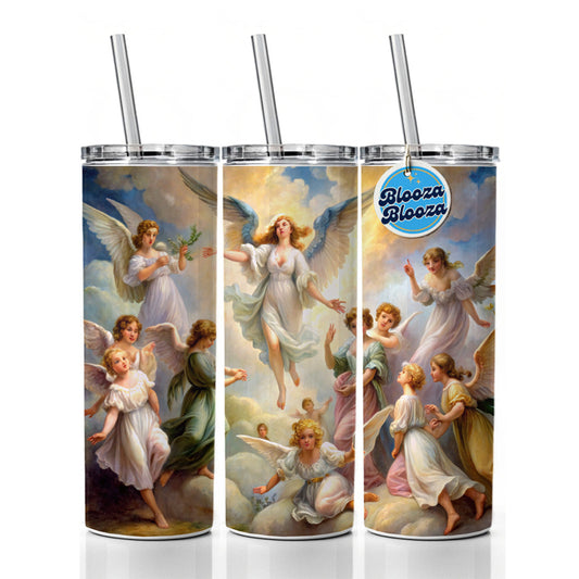 Angels Painting Watercolor Skinny Tumbler 20oz with Straw Insulated Water Bottle Gift