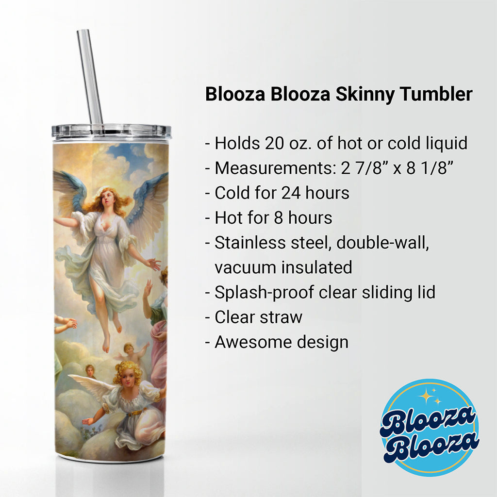 Angels Painting Watercolor Skinny Tumbler 20oz with Straw Insulated Water Bottle Gift