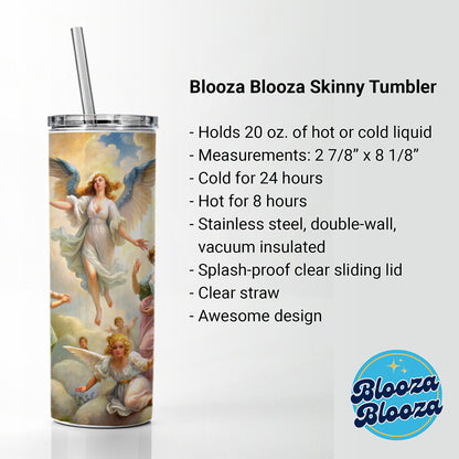Angels Painting Watercolor Skinny Tumbler 20oz with Straw Insulated Water Bottle Gift