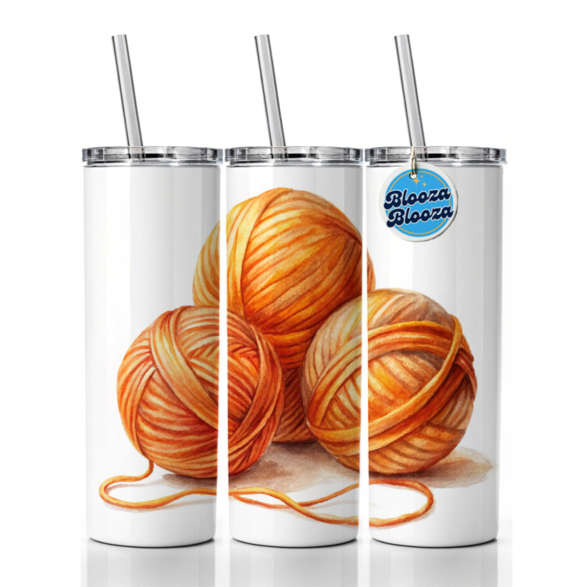 Balls Of Orange Yarn Knitting Crochet Watercolor Skinny Tumbler 20oz with Straw Insulated Water Bottle Gift