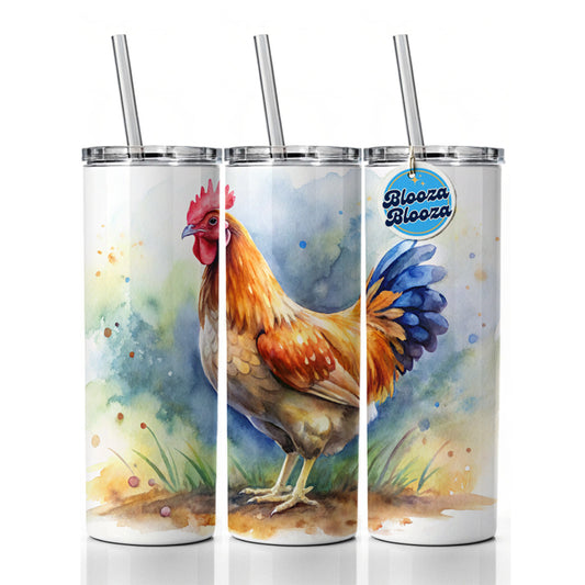 Beautiful Chicken Watercolor Skinny Tumbler 20oz with Straw Insulated Water Bottle Gift