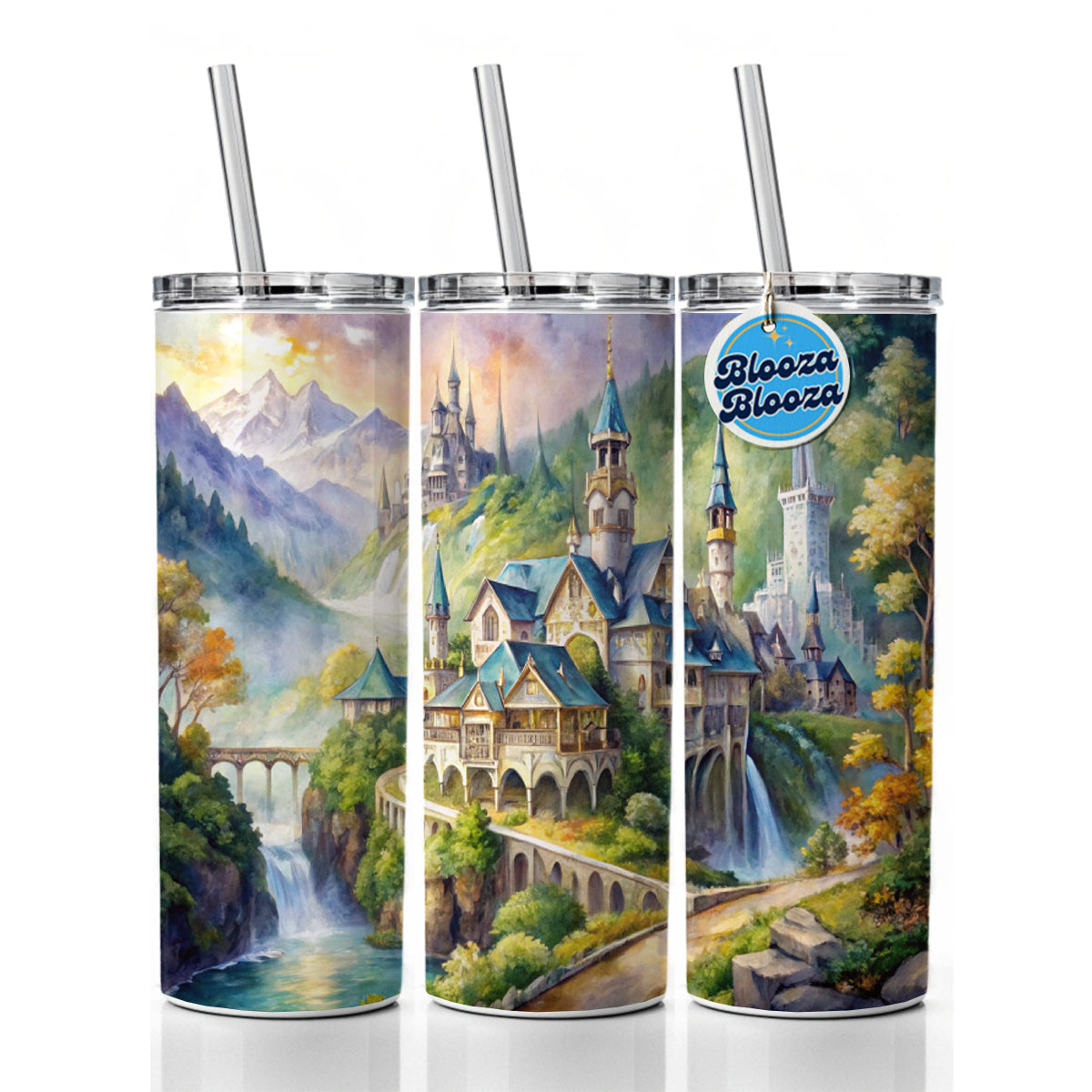 Beautiful Elvish Fantasy Watercolor Design Skinny Tumbler 20oz with Straw Insulated Water Bottle Gift