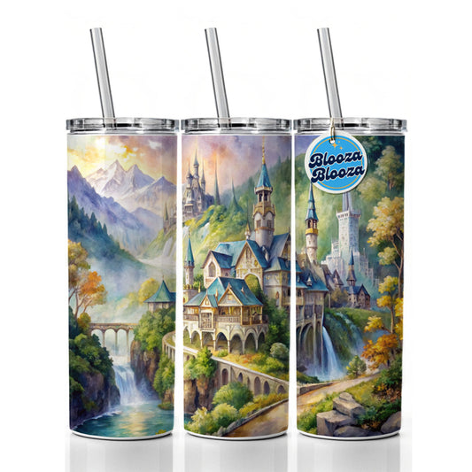 Beautiful Elvish Fantasy Watercolor Design Skinny Tumbler 20oz with Straw Insulated Water Bottle Gift