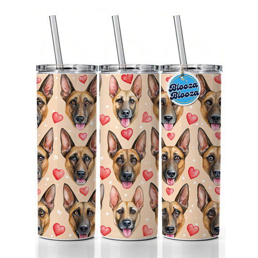 Belgian Malinois Dog Faces Hearts Skinny Tumbler 20oz with Straw Insulated Water Bottle Gift