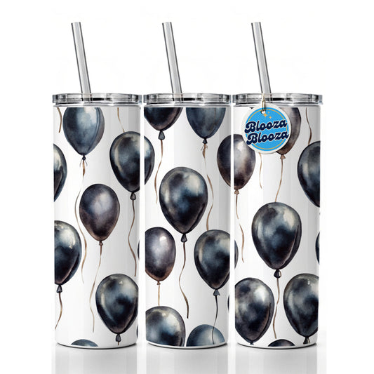 Black Balloons Watercolor Skinny Tumbler 20oz with Straw Insulated Water Bottle Gift