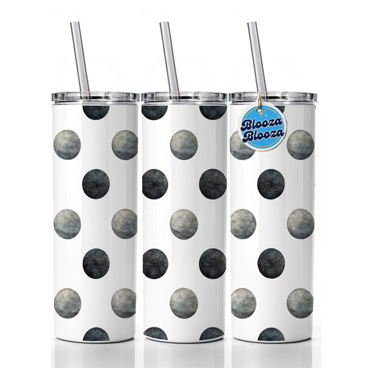 Black Polka Dots White Background Skinny Tumbler 20oz with Straw Insulated Water Bottle Gift