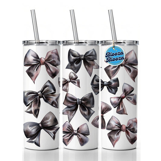 Black Scattered Coquette Bows Watercolor Skinny Tumbler 20oz with Straw Insulated Water Bottle Gift