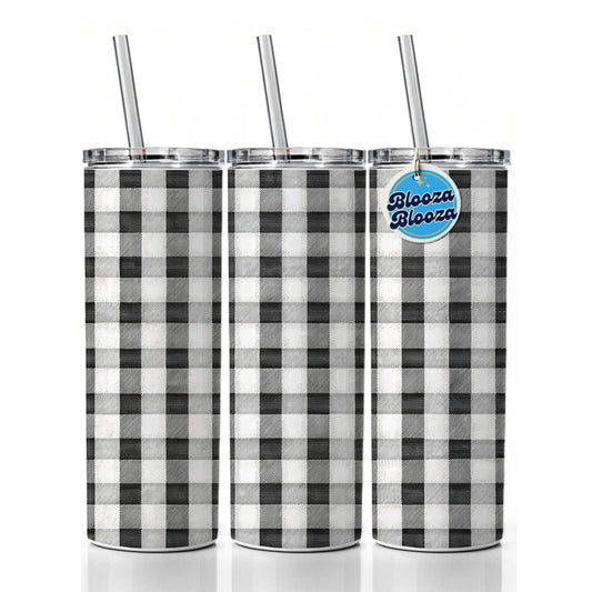 Black White Gingham Watercolor Skinny Tumbler 20oz with Straw Insulated Water Bottle Gift