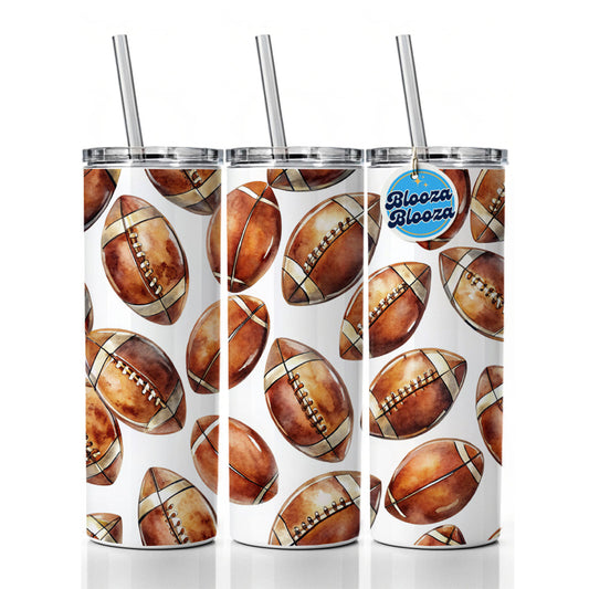 Brown Football Balls Watercolor Skinny Tumbler 20oz with Straw Insulated Water Bottle Gift