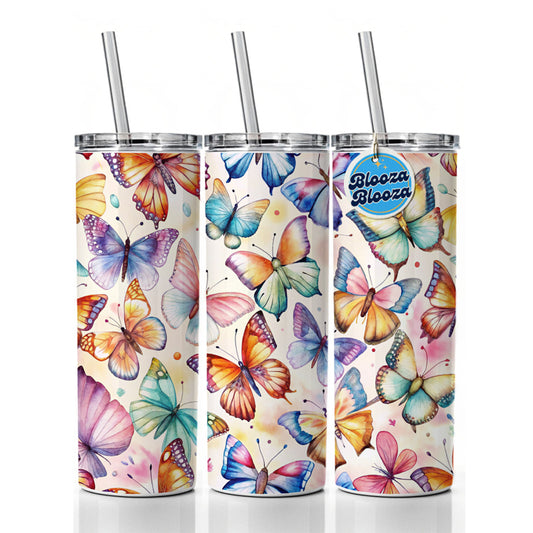 Butterflies Watercolor Skinny Tumbler 20oz with Straw Insulated Water Bottle Gift