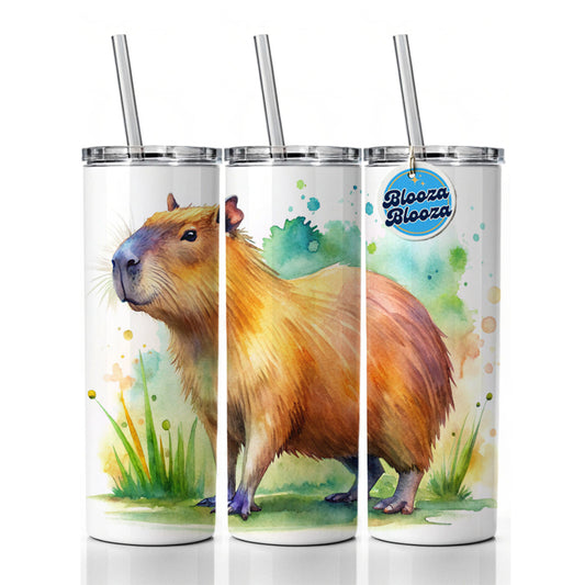 Capybara Watercolor Skinny Tumbler 20oz with Straw Insulated Water Bottle Gift