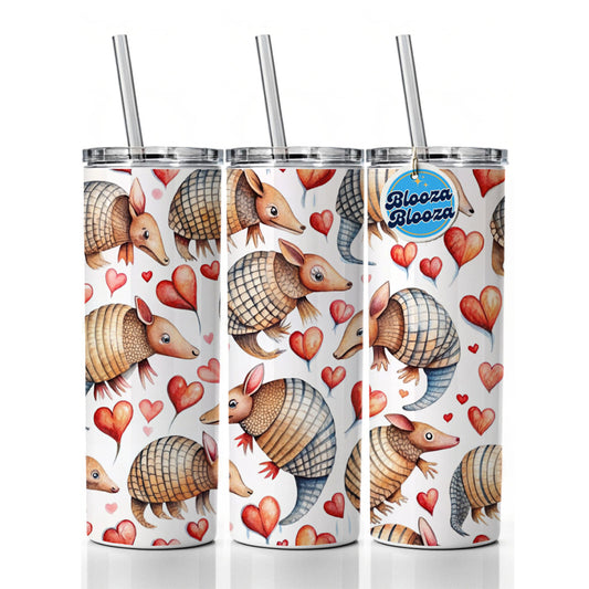 Cute Armadillos Hearts Watercolor Skinny Tumbler 20oz with Straw Insulated Water Bottle Gift