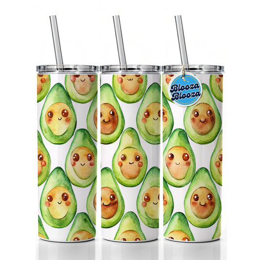 Cute Avocado Faces Watercolor Skinny Tumbler 20oz with Straw Insulated Water Bottle Gift