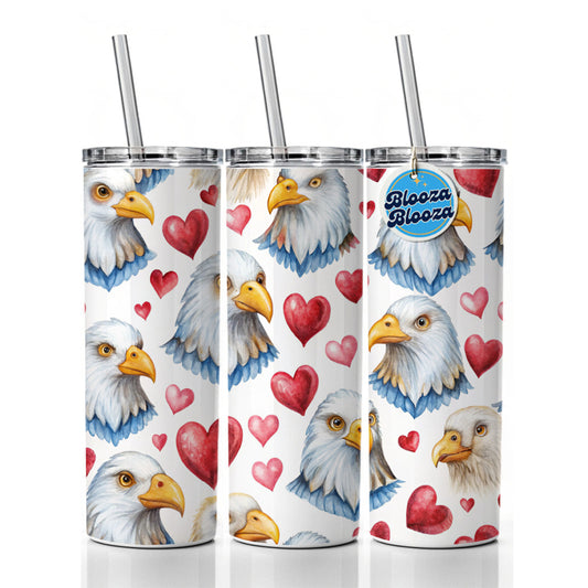 Cute Bald Eagles Hearts Watercolor Skinny Tumbler 20oz with Straw Insulated Water Bottle Gift