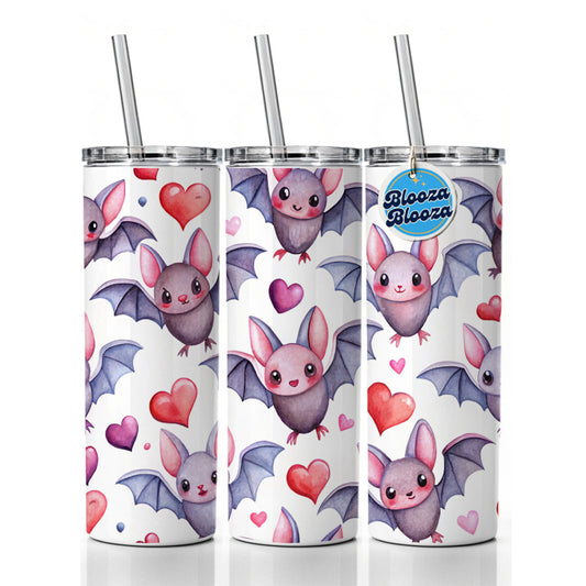 Cute Bats Hearts Watercolor Skinny Tumbler 20oz with Straw Insulated Water Bottle Gift