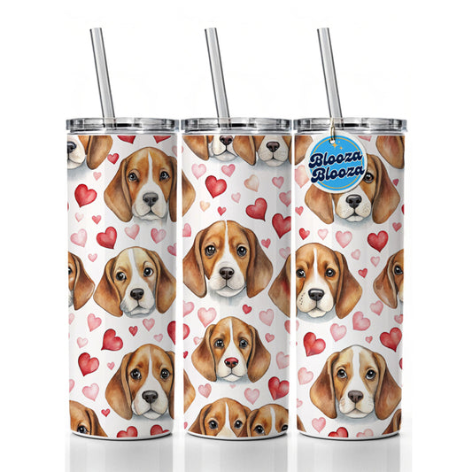Cute Beagle Dog Faces Hearts Skinny Tumbler 20oz with Straw Insulated Water Bottle Gift