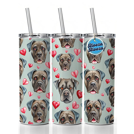 Cute Cane Corso Dog Faces Hearts Skinny Tumbler 20oz with Straw Insulated Water Bottle Gift