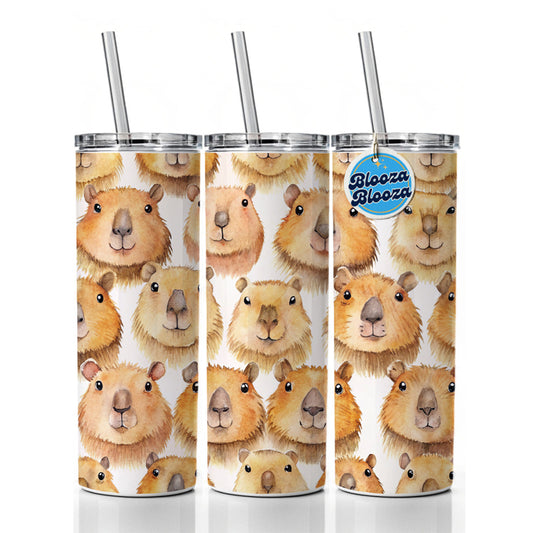 Cute Capybara Faces Watercolor Skinny Tumbler 20oz with Straw Insulated Water Bottle Gift