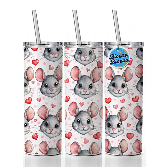 Cute Chinchilla Faces Hearts Skinny Tumbler 20oz with Straw Insulated Water Bottle Gift