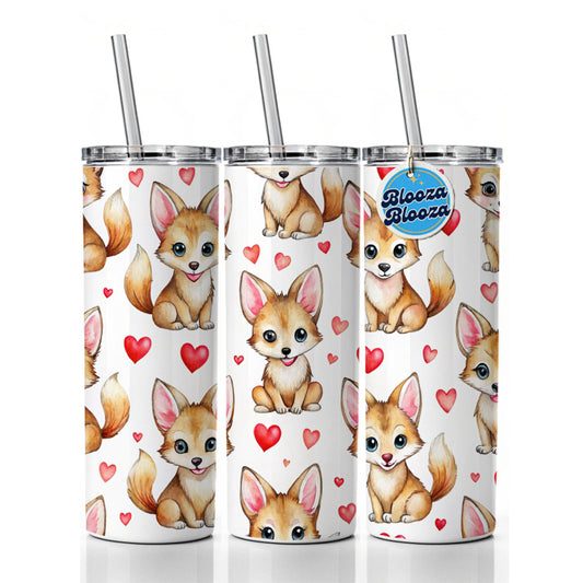Cute Coyotes Hearts Watercolor Skinny Tumbler 20oz with Straw Insulated Water Bottle Gift