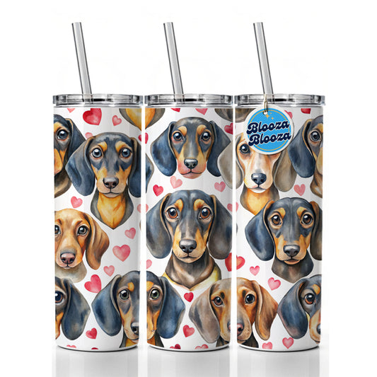 Cute Dachshund Dog Faces Hearts Skinny Tumbler 20oz with Straw Insulated Water Bottle Gift
