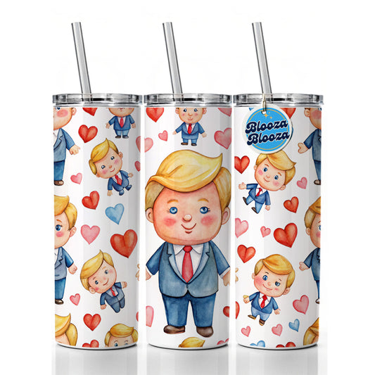 Cute Donald Trumps Hearts Skinny Tumbler 20oz with Straw Insulated Water Bottle Gift