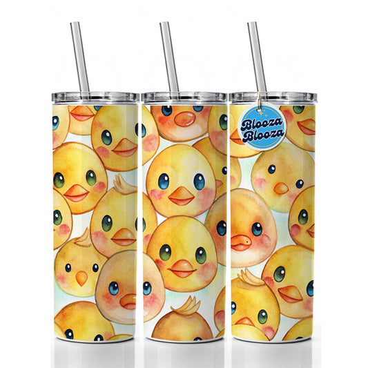 Cute Duck Faces Watercolor Skinny Tumbler 20oz with Straw Insulated Water Bottle Gift