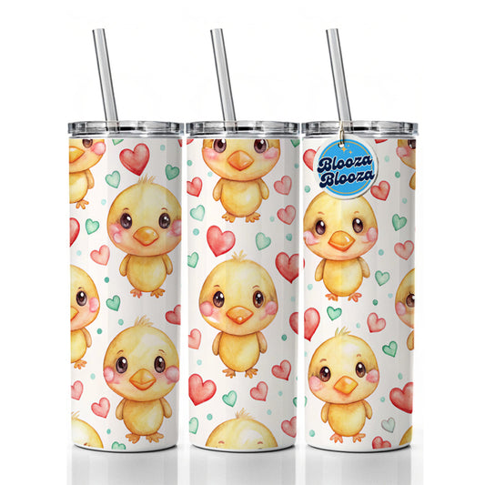 Cute Ducks Hearts Watercolor Skinny Tumbler 20oz with Straw Insulated Water Bottle Gift
