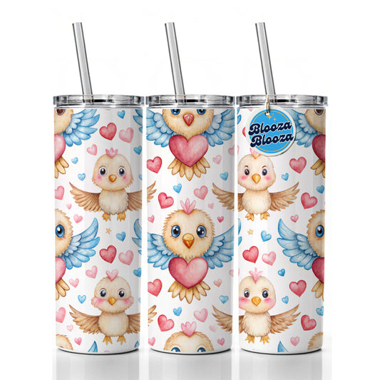 Cute Eagles Hearts Watercolor Skinny Tumbler 20oz with Straw Insulated Water Bottle Gift