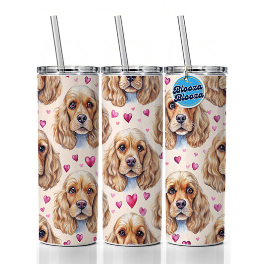 Cute English Cocker Spaniel Dog Faces Skinny Tumbler 20oz with Straw Insulated Water Bottle Gift