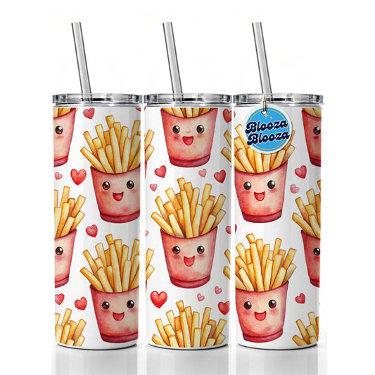 Cute French Fries Hearts Watercolor Skinny Tumbler 20oz with Straw Insulated Water Bottle Gift