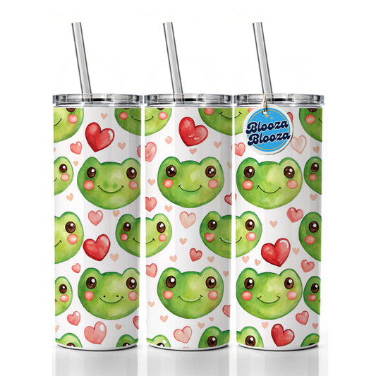 Cute Frog Faces Hearts Watercolor Skinny Tumbler 20oz with Straw Insulated Water Bottle Gift