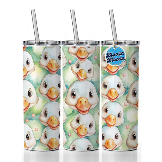 Cute Geese Faces Watercolor Skinny Tumbler 20oz with Straw Insulated Water Bottle Gift