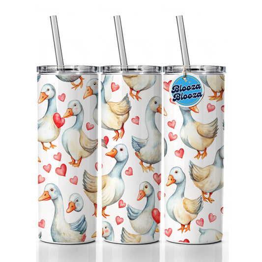 Cute Geese Hearts Watercolor Skinny Tumbler 20oz with Straw Insulated Water Bottle Gift