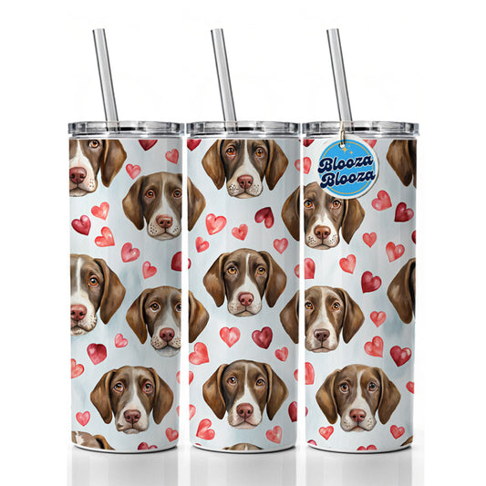 Cute German Shorthaired Pointer Dog Faces Hearts Skinny Tumbler 20oz with Straw Insulated Water Bottle Gift