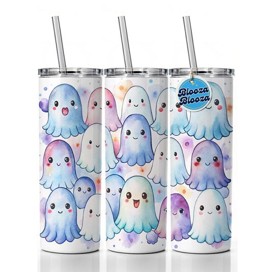 Cute Ghosts Watercolor Skinny Tumbler 20oz with Straw Insulated Water Bottle Gift