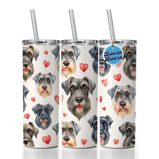 Cute Giant Schnauzer Dog Faces Hearts Skinny Tumbler 20oz with Straw Insulated Water Bottle Gift