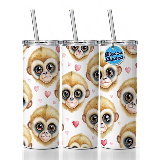 Cute Gibbons Faces Hearts Skinny Tumbler 20oz with Straw Insulated Water Bottle Gift
