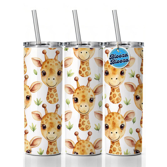 Cute Giraffe Faces Watercolor Skinny Tumbler 20oz with Straw Insulated Water Bottle Gift