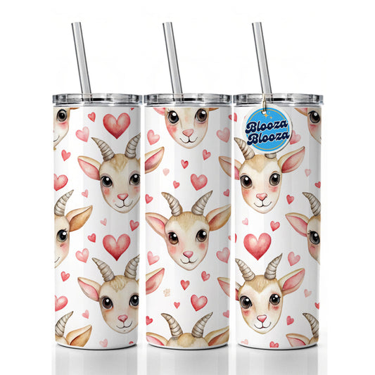 Cute Goat Faces Hearts Watercolor Skinny Tumbler 20oz with Straw Insulated Water Bottle Gift