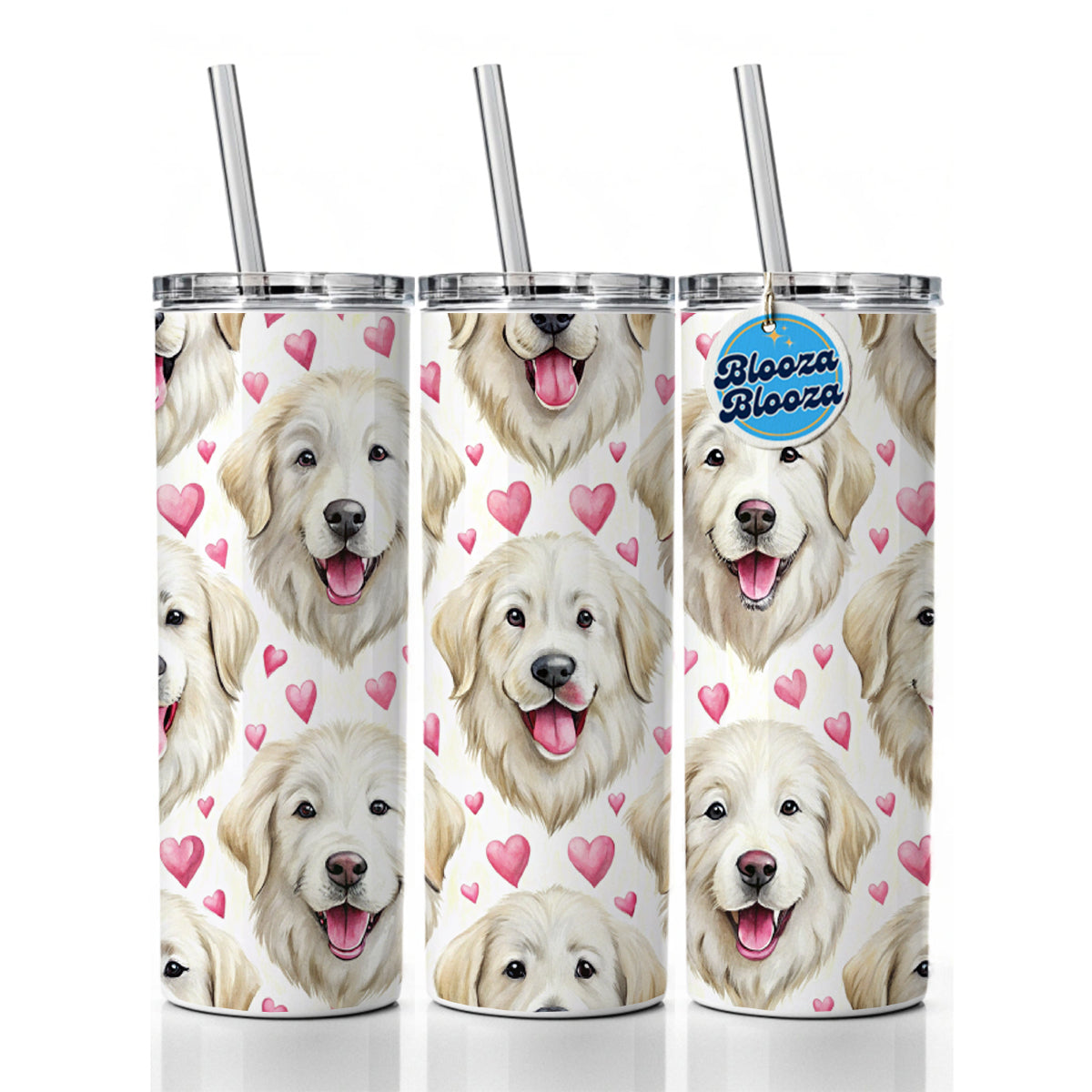 Cute Great Pyrenees Dog Faces Hearts Skinny Tumbler 20oz with Straw Insulated Water Bottle Gift