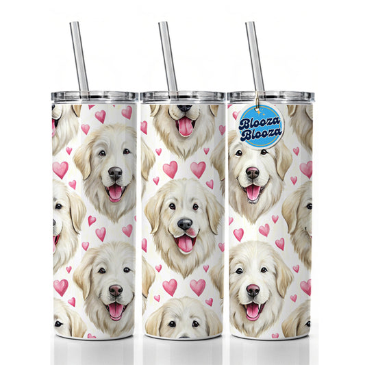 Cute Great Pyrenees Dog Faces Hearts Skinny Tumbler 20oz with Straw Insulated Water Bottle Gift