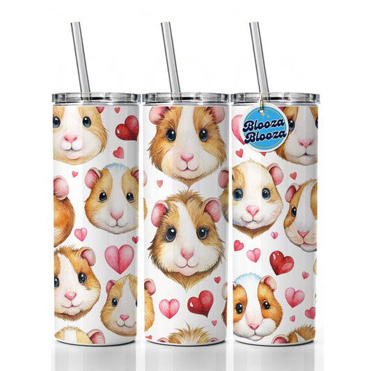Cute Guinea Pig Faces Hearts Skinny Tumbler 20oz with Straw Insulated Water Bottle Gift