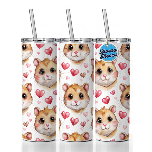 Cute Hamster Faces Hearts Skinny Tumbler 20oz with Straw Insulated Water Bottle Gift