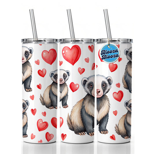 Cute Honey Badger Hearts Watercolor Skinny Tumbler 20oz with Straw Insulated Water Bottle Gift