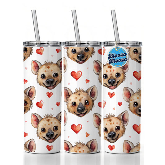 Cute Hyenas Faces Hearts Watercolor Skinny Tumbler 20oz with Straw Insulated Water Bottle Gift
