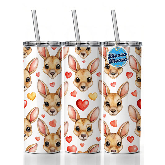 Cute Kangaroo Faces Hearts Skinny Tumbler 20oz with Straw Insulated Water Bottle Gift