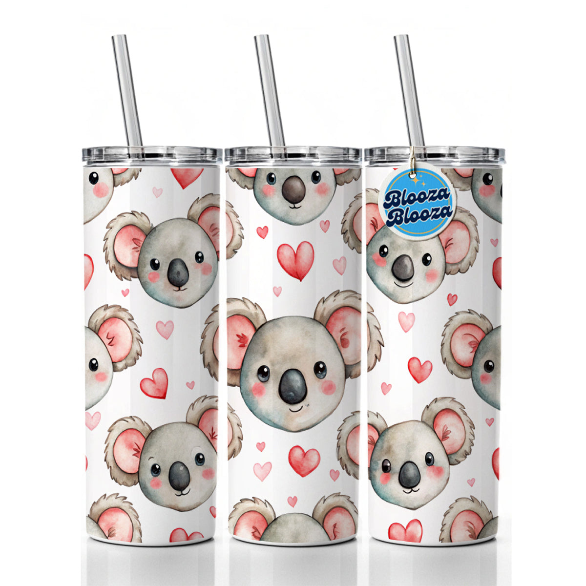 Cute Koala Bears Faces Hearts Skinny Tumbler 20oz with Straw Insulated Water Bottle Gift