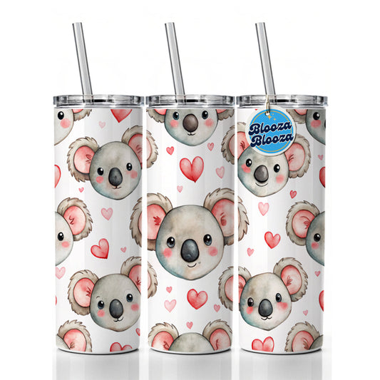 Cute Koala Bears Faces Hearts Skinny Tumbler 20oz with Straw Insulated Water Bottle Gift